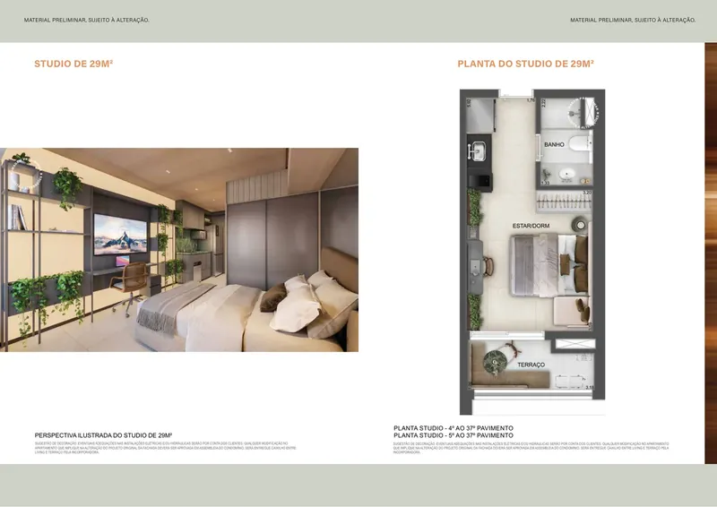 Planta: Studio de 29 m²